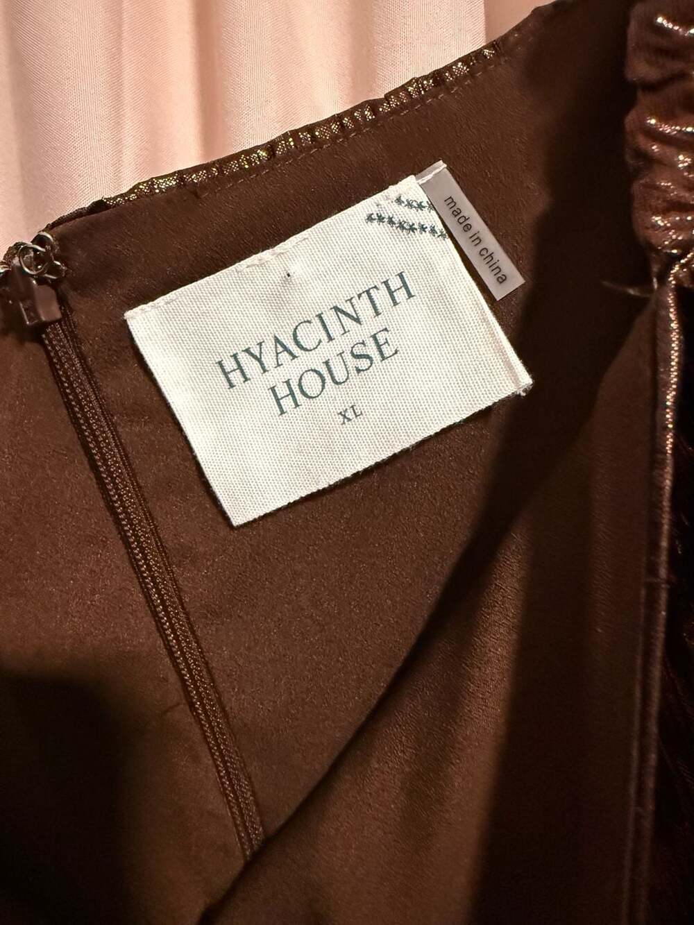 Hyacinth House Brown Shimmer Metallic Puff Sleeve Midi Dress XL - Picture 2 of 5